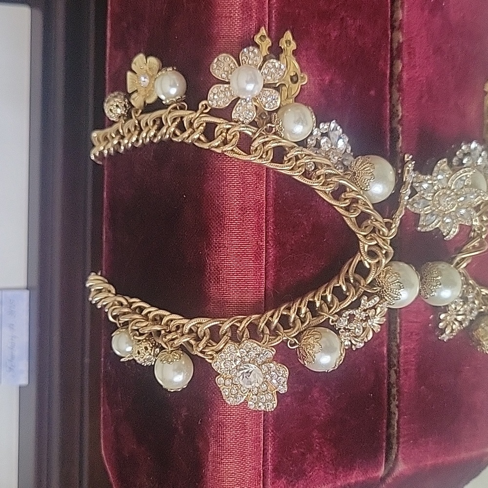 Gold, White and Rhinestone Necklace